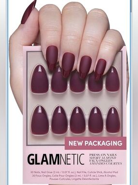 GLAMNETIC Matte Deep Burgundy Press-On Nails - Short Almond